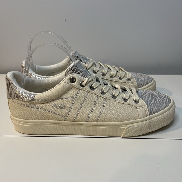 Gola Womens Orchid II Zebra‎ Sneakers Shoes Beige Silver Leather Lace Up Size 10 - Picture 5 of 7